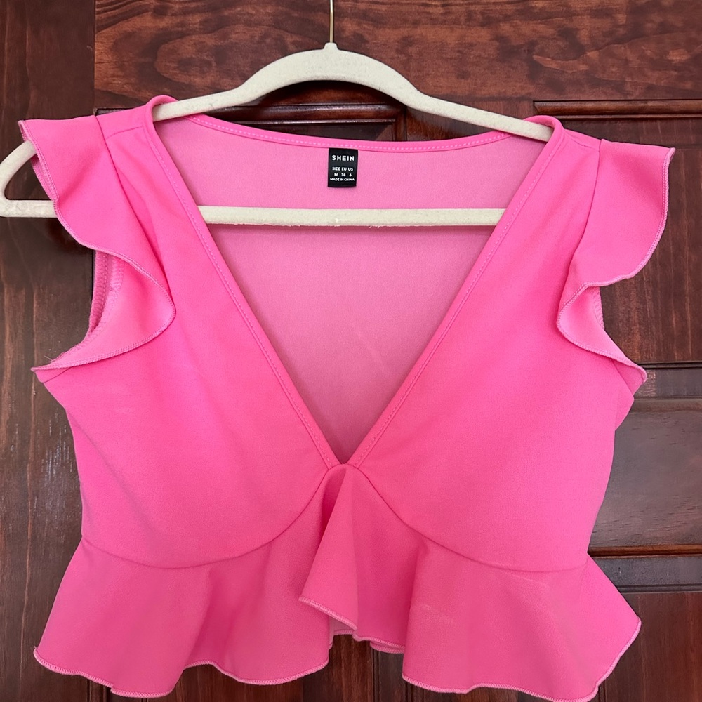 Bright Pink Crop Shirt from Shein Size Medium - Picture 3 of 4